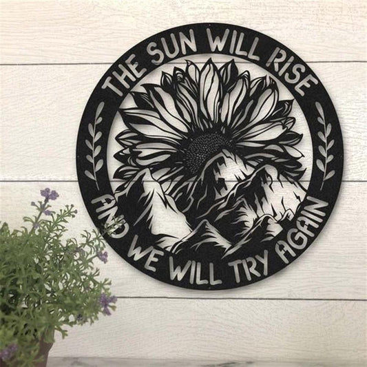 Personalized Metal Monogram Sign, Sunflower The Sun Will Rise Metal Wall Art, Cut Metal Sign