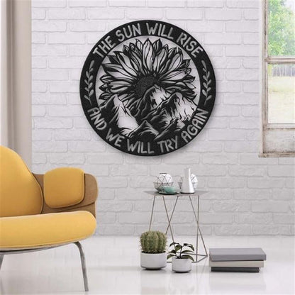 Personalized Metal Monogram Sign, Sunflower The Sun Will Rise Metal Wall Art, Cut Metal Sign