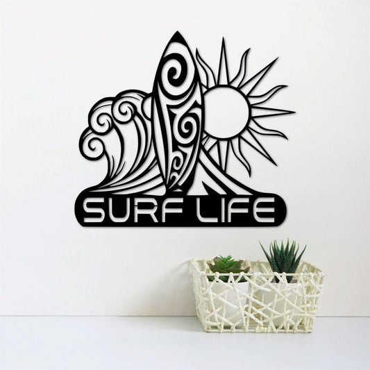 Personalized Metal Monogram Sign, Surf Life Sign, Ocean Decor Metal Surfing Sign, Surfboard Wall Art, Surfing Gift, Beach House Decor