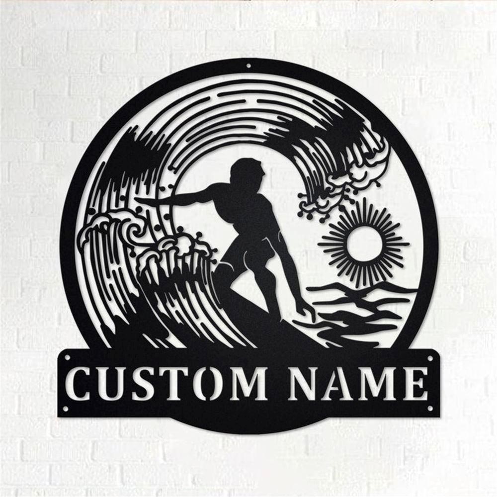 Personalized Metal Monogram Sign, Surfer Metal Wall Art, Surfer Name Sign, Surfer Metal Home Decor