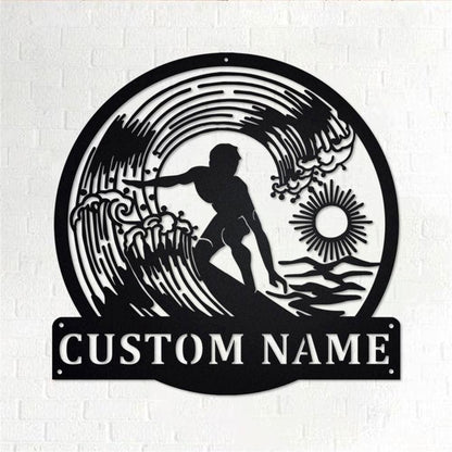 Personalized Metal Monogram Sign, Surfer Metal Wall Art, Surfer Name Sign, Surfer Metal Home Decor