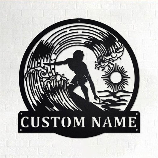 Personalized Metal Monogram Sign, Surfer Metal Wall Art, Surfer Name Sign, Surfer Metal Home Decor