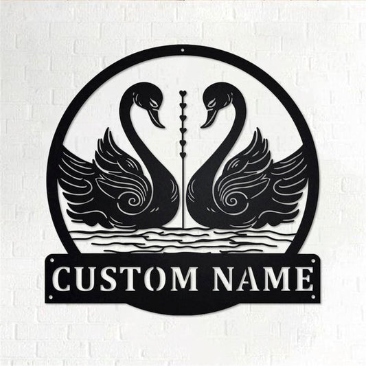 Personalized Metal Monogram Sign, Swan Couple Metal Wall Art, Swan Name Sign, Swan Home Decor