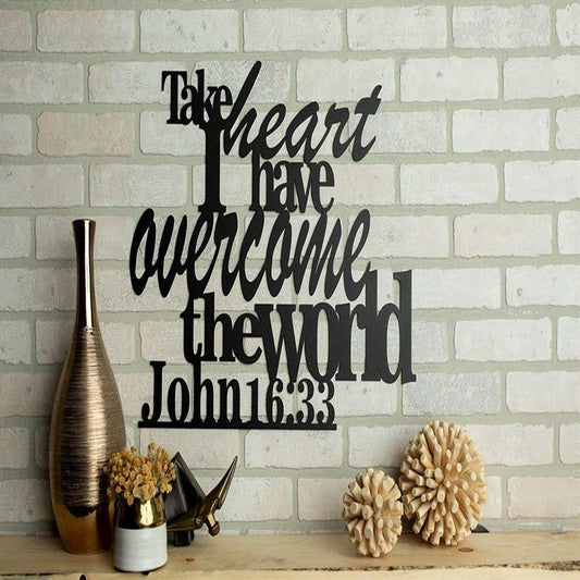 Personalized Metal Monogram Sign, Take Heart I Have Overcome The World John 1633 Metal Home Decor Sign, Cut Metal Sign, Wall Metal Art