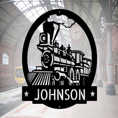 Personalized Metal Monogram Sign, Train Metal Sign, Metal Wall Decor, Metal Name Sign, Fathers Day Gift Railroad Sign