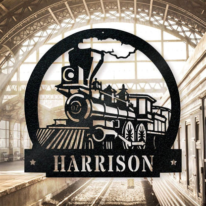 Personalized Metal Monogram Sign, Train Metal Sign, Metal Wall Decor, Metal Name Sign, christmas Gift For Him Fathers Day Gift