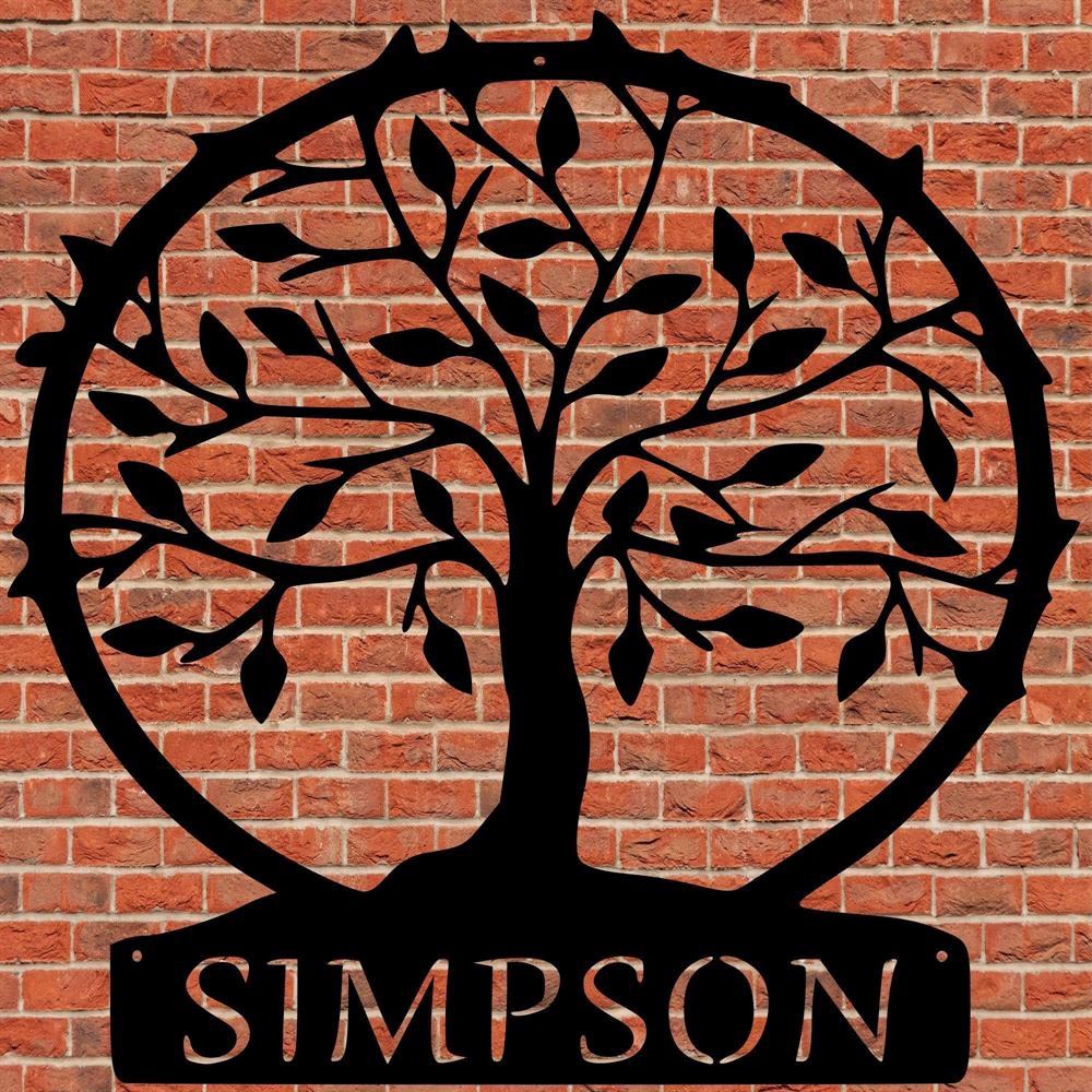 Personalized Metal Monogram Sign, Tree Of Life Metal Sign, Wedding Gift, Housewarming Stainless Steel Weatherproof Metal Wall Art