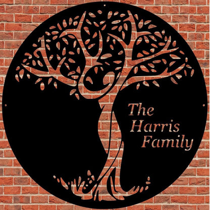Personalized Metal Monogram Sign, Tree Of Life Tree Fireplace Porch Metal Sign, Wedding Gift, Housewarming Gift, Weatherproof Metal