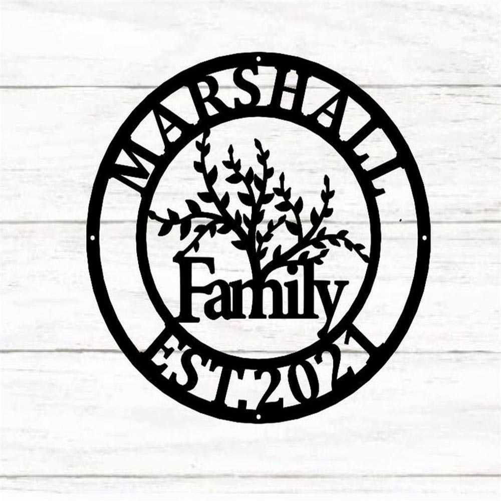 Personalized Metal Monogram Sign, Tree Of Life Wall Decor Round Tree Sign, Metal Home Decoration, Outdoor Family, Tree Art Olive Metal Wallart Modern