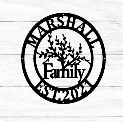 Personalized Metal Monogram Sign, Tree Of Life Wall Decor Round Tree Sign, Metal Home Decoration, Outdoor Family, Tree Art Olive Metal Wallart Modern