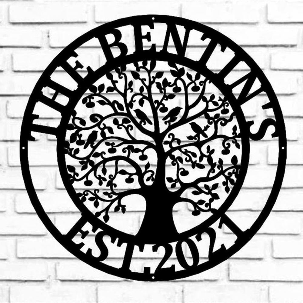 Personalized Metal Monogram Sign, Tree Of Life With Birds Metal Sign, Spring Anniversary Gift, Wedding Decor, Mother's Day Metal