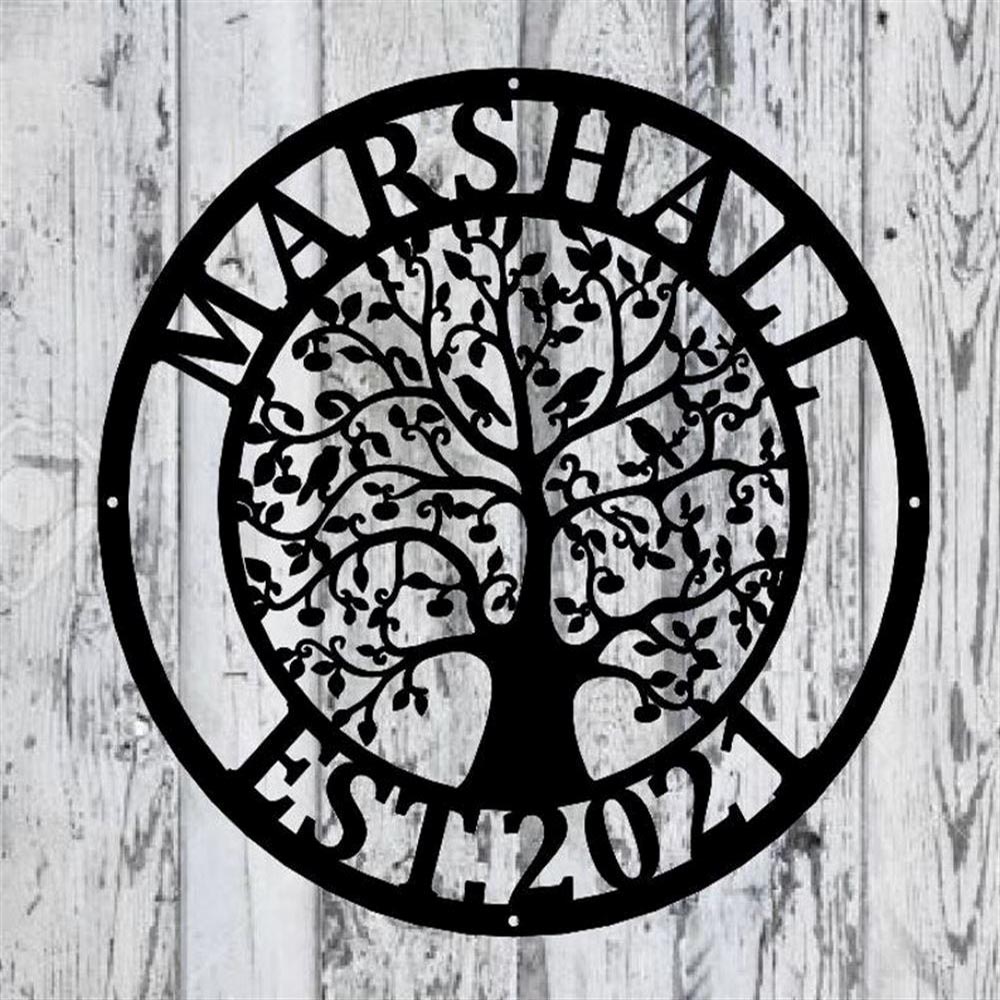 Personalized Metal Monogram Sign, Tree Of Life With Birds Metal Sign, Spring Anniversary Gift, Wedding Decor, Mother's Day Metal