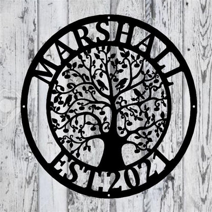 Personalized Metal Monogram Sign, Tree Of Life With Birds Metal Sign, Spring Anniversary Gift, Wedding Decor, Mother's Day Metal