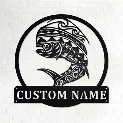 Personalized Metal Monogram Sign, Tribal Mahi Mahi Fish Metal Wall Art, Mahi Mahi Name Sign, Mahi Mahi Home Decor