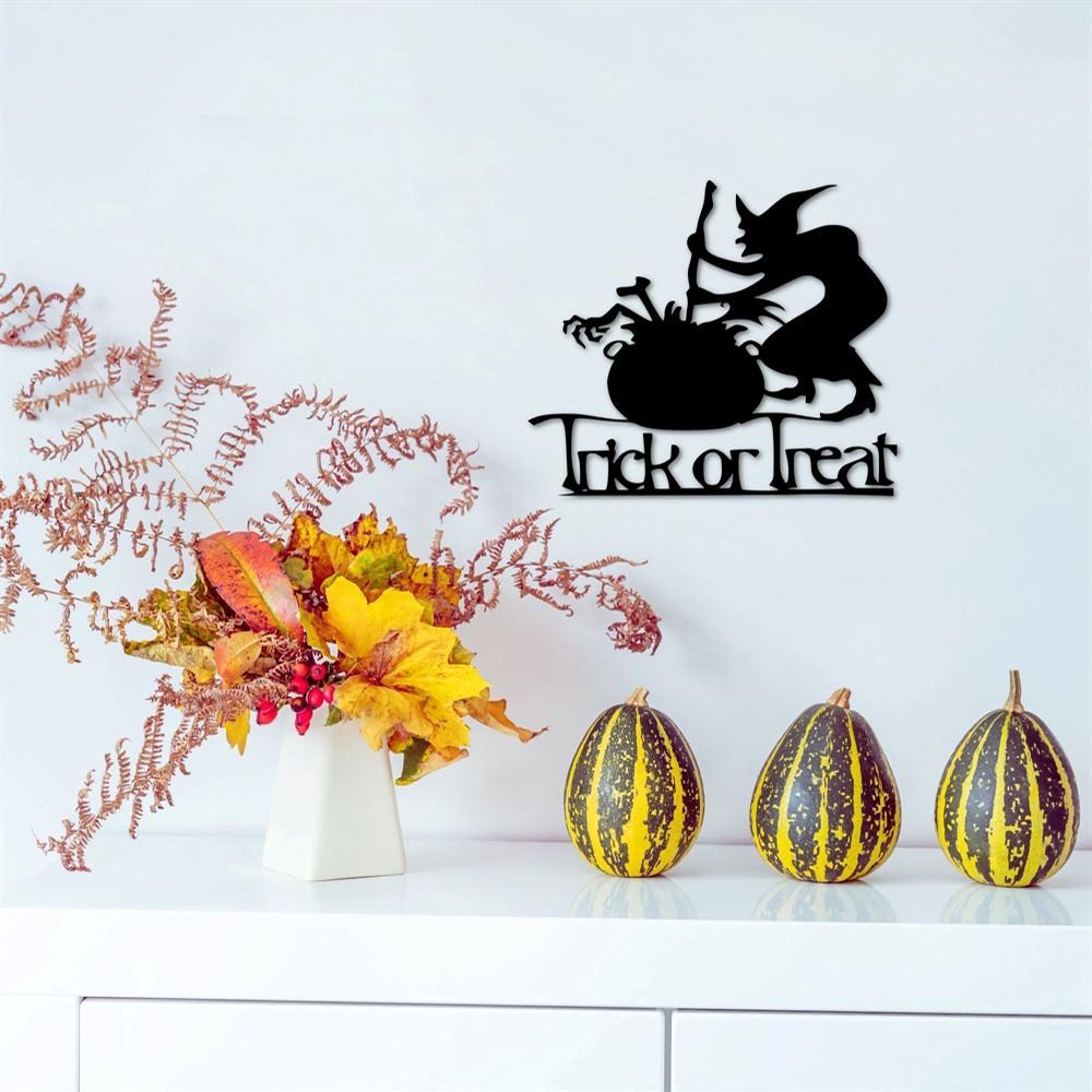 Personalized Metal Monogram Sign, Trick Or Treat Sign Metal Wall Art, Halloween Witch And Brew Metal Sign, Entryway Decor, Halloween Front Door
