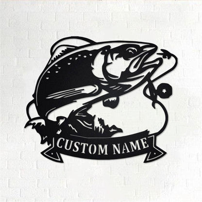 Personalized Metal Monogram Sign, Trout Fishing Metal Wall Art, Trout Fish Name Sign, Trout Fishing Home Decor