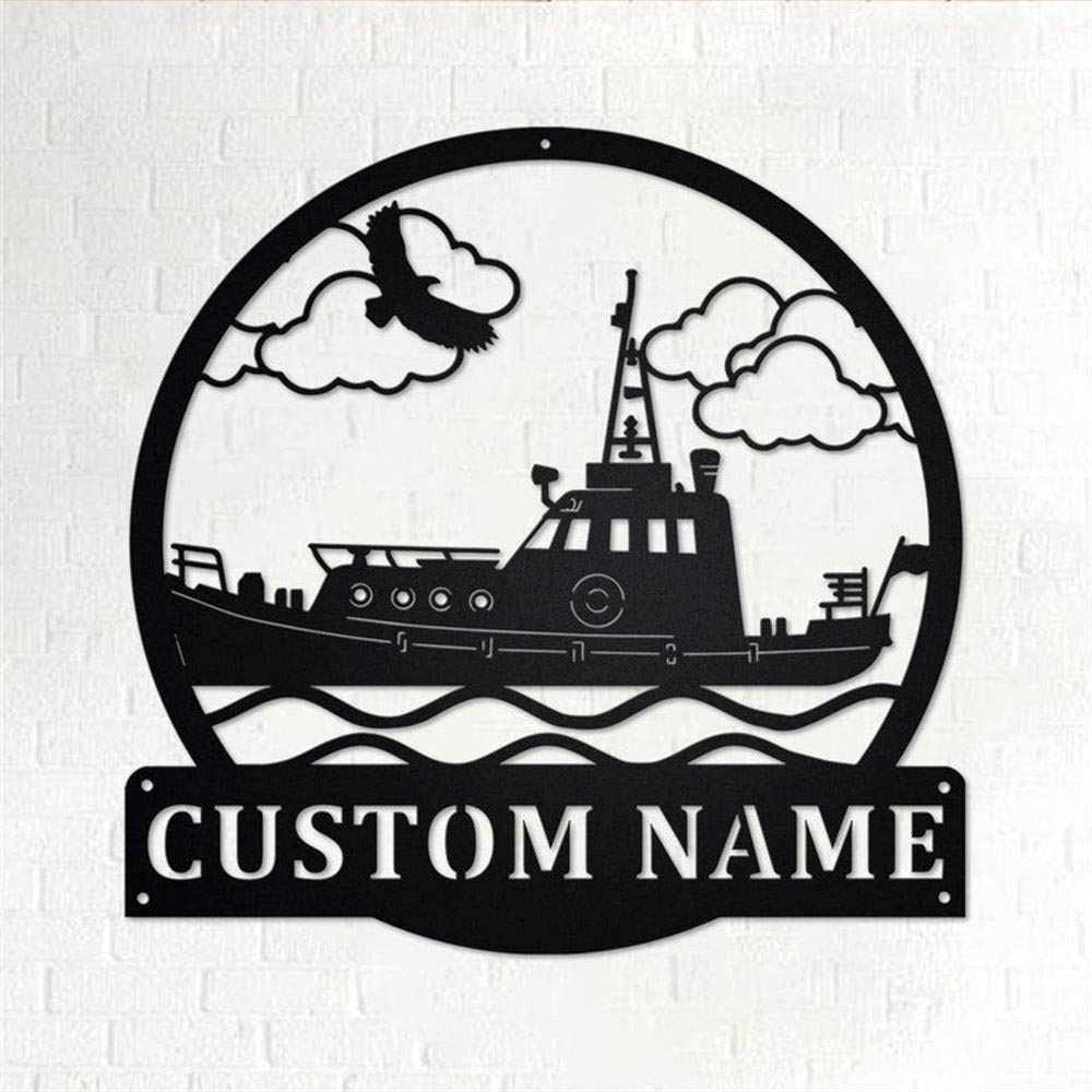 Personalized Metal Monogram Sign, Tugboat Metal Wall Art, Tugboat Name Sign, Tugboat Metal Home Decor