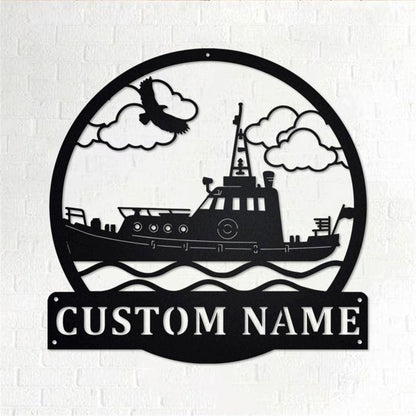 Personalized Metal Monogram Sign, Tugboat Metal Wall Art, Tugboat Name Sign, Tugboat Metal Home Decor
