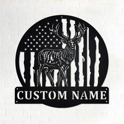Personalized Metal Monogram Sign, US Flag Reindeer Metal Wall Art, Reindeer Name Sign, Reindeer Home Decor
