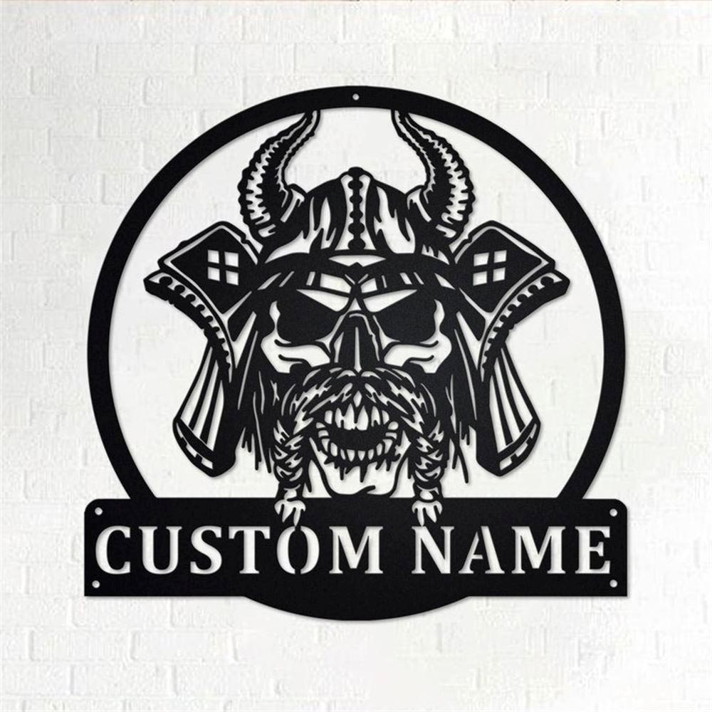 Personalized Metal Monogram Sign, Viking Skull Metal Wall Art, Viking Name Sign, Viking Metal Home Decor, Living Room Decor
