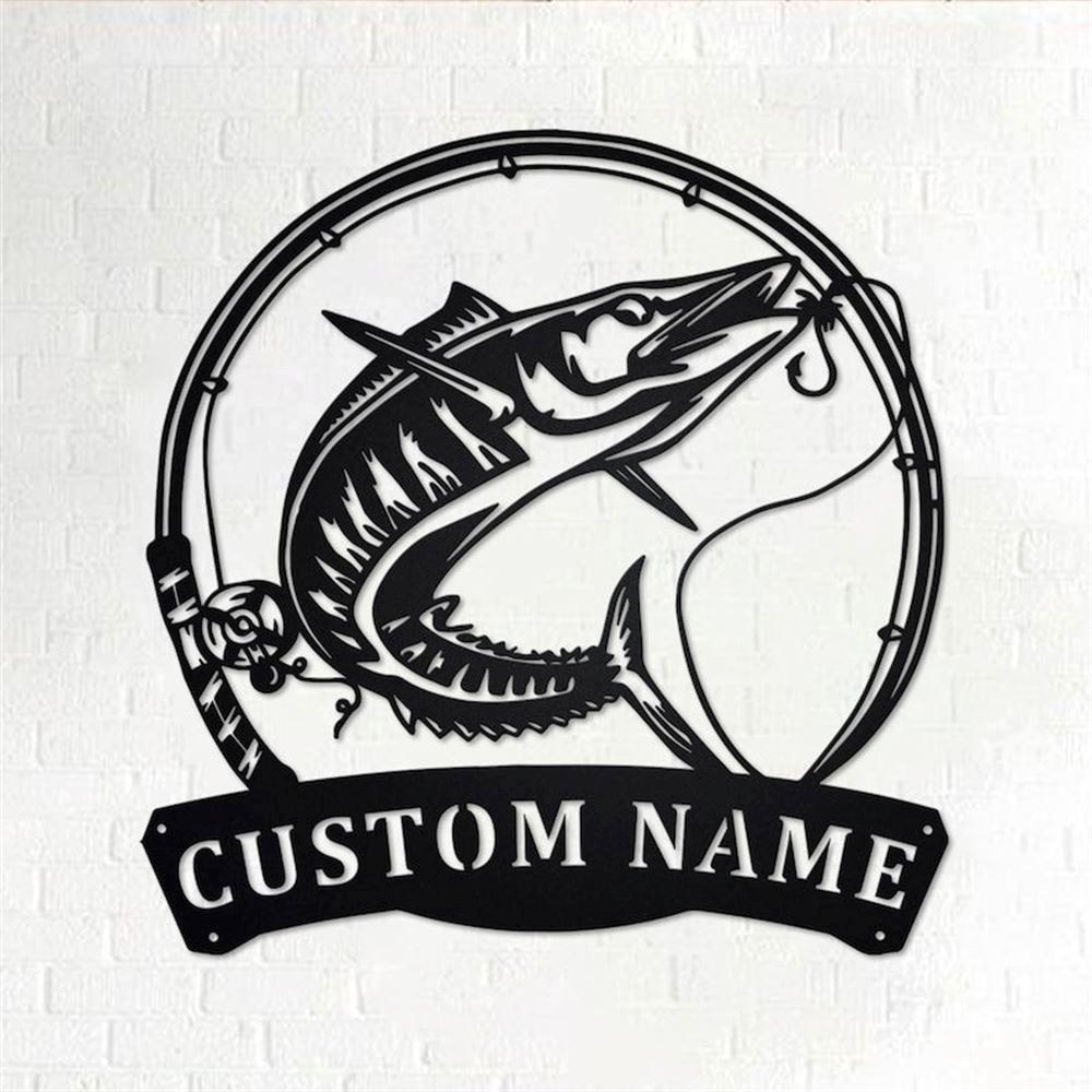 Personalized Metal Monogram Sign, Wahoo Fish Metal Sign, Fishing Metal Wall Art, Fishing Metal Wall Decor, Fishing Lover
