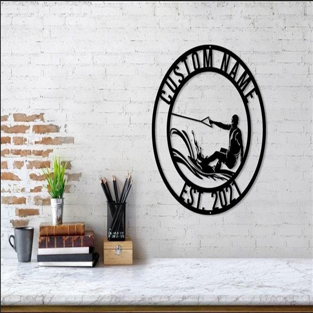 Personalized Metal Monogram Sign, Wakeboarding Signs, Wakeboarding Antler Decor, Wakeboarding Metal Sign, Housewarming Outdoor Metal