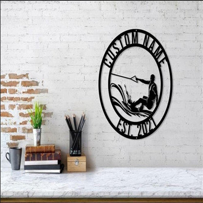 Personalized Metal Monogram Sign, Wakeboarding Signs, Wakeboarding Antler Decor, Wakeboarding Metal Sign, Housewarming Outdoor Metal