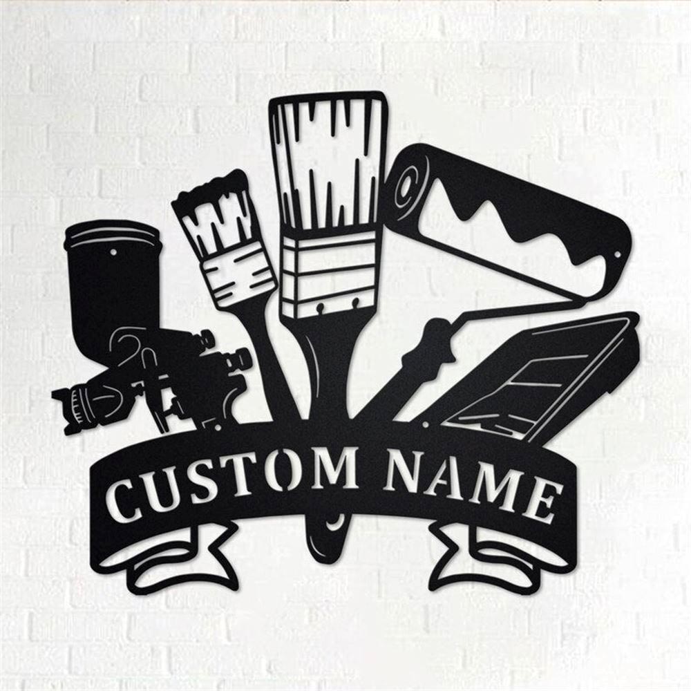 Personalized Metal Monogram Sign, Wall Painting Tools Metal Wall Art, Painter Name Sign, Wall Painting Metal Home Decor