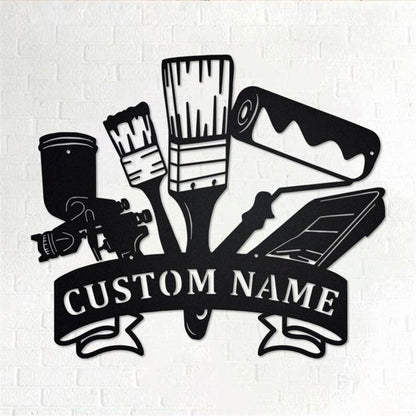 Personalized Metal Monogram Sign, Wall Painting Tools Metal Wall Art, Painter Name Sign, Wall Painting Metal Home Decor