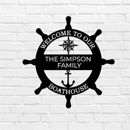 Personalized Metal Monogram Sign, Welcome Aboard Metal Boat House Sign, Customisable Metal Boathouse Sign, Riverboat Sign
