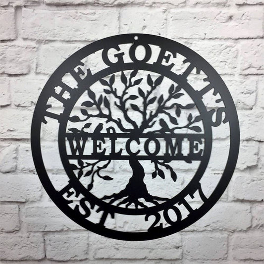 Personalized Metal Monogram Sign, Welcome Tree Of Life With Name Wall Family Tree, Tree Of Life Wedding Gift, Family Metal Wall Decor