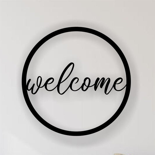 Personalized Metal Monogram Sign, Welcome With Round Border Metal Wall Decor, Entryway Decor Living Room Decor, Kitchen Decor Thanksgiving