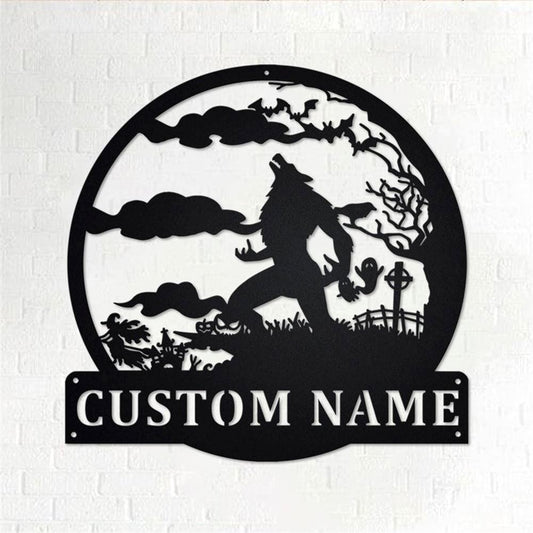 Personalized Metal Monogram Sign, Werewolf Full Moon Metal Wall Art, Werewolf Name Sign, Werewolf Home Decor