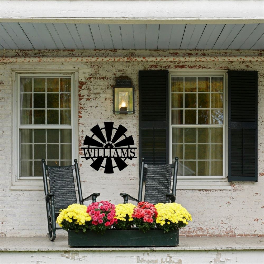 Personalized Metal Monogram Sign, Windmill Monogram Cut Metal Sign, Wall Decor Metal Sign, Home Decor Metal Art