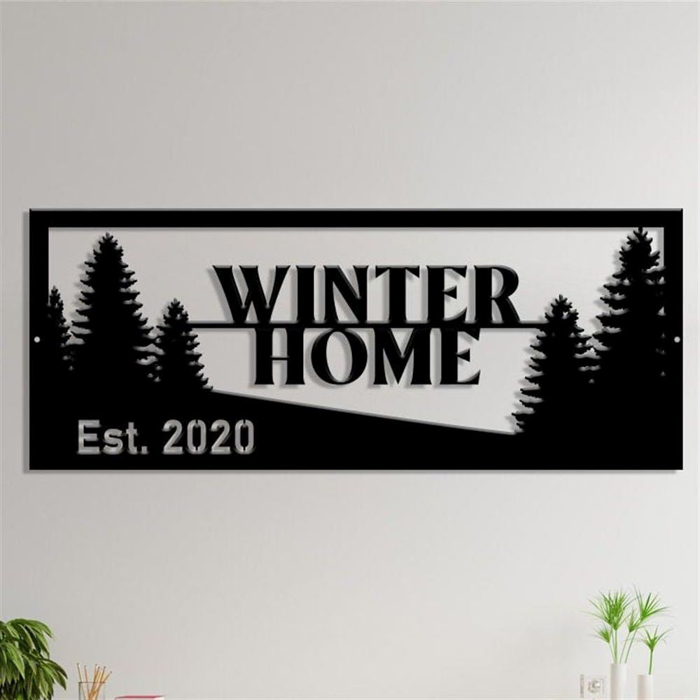 Personalized Metal Monogram Sign, Winter Tree Sign, Tree Sign, Metal Tree Sign, Home Sign, Established Year Winter Decoration, Tree Wall Art Signs