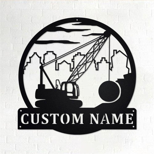 Personalized Metal Monogram Sign, Wrecking Ball Crane Metal Wall Art, Wrecking Ball Crane Name Sign, Wrecking Ball Home Decor
