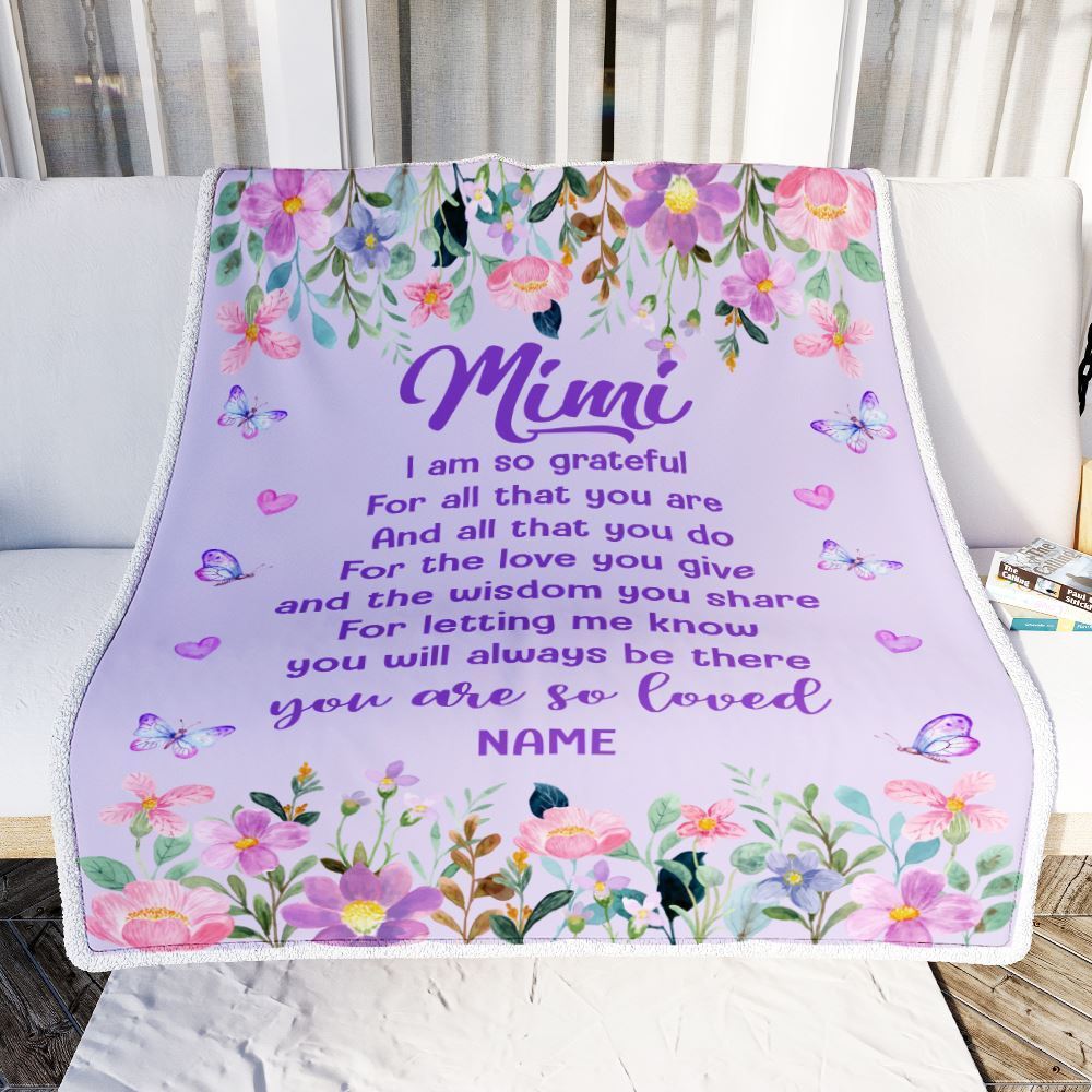 Personalized Mimi Blanket From Granddaughter Grandson Floral Butterfly Love You Give, Mother's Day Blanket, Mothers Day Birthday Gifts For Mom