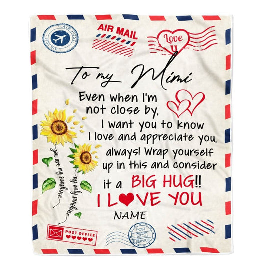 Personalized Mimi Blanket From Grandkids Love Big Hug Air Mail Letter Sunflower, Mother's Day Blanket, Mothers Day Birthday Gifts For Mom