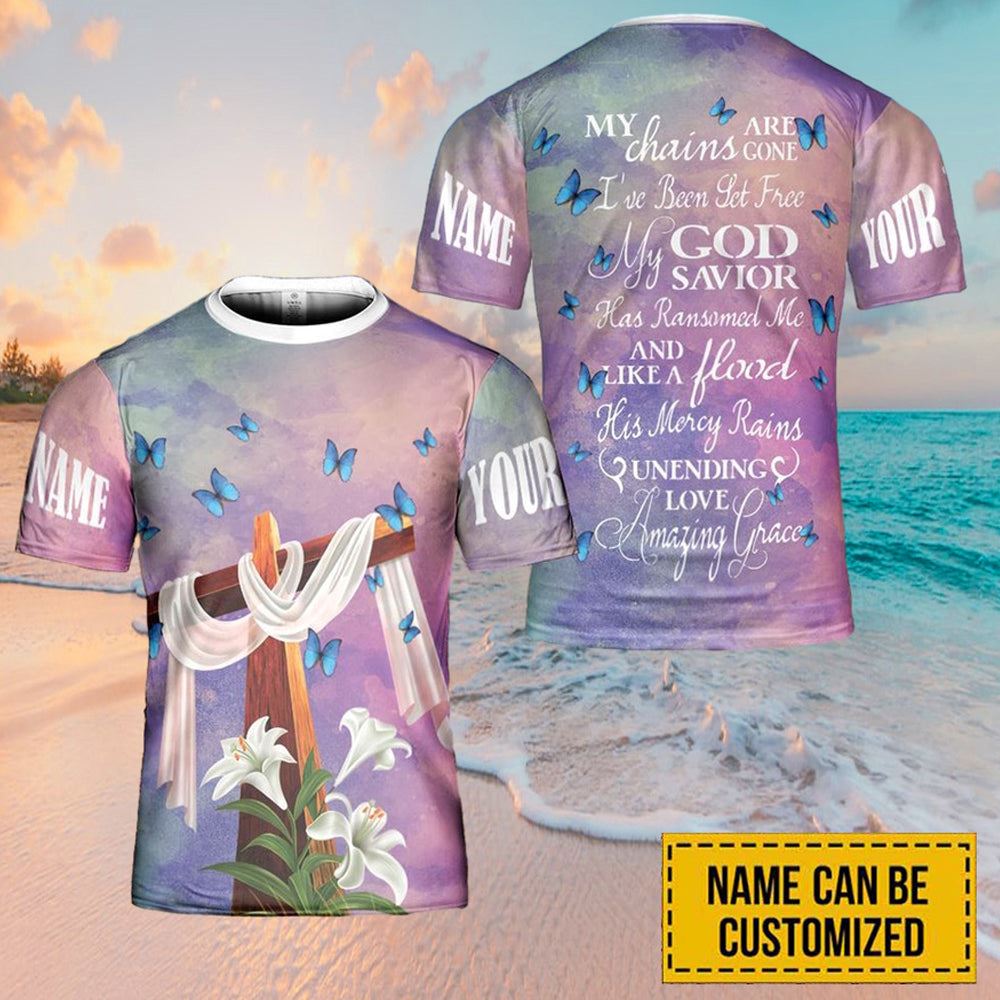 Personalized Name Easter Lily Butterfly Jesus Cross All Over Print 3D T Shirt For Men And Women, Christian T-Shirt, Faith Shirt