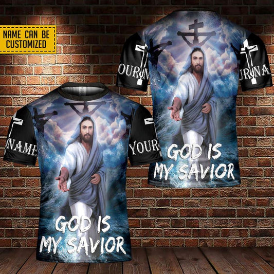 Personalized Name God Is My Savior Take My Hand Jesus Chrsit All Over Print 3D T Shirt For Men And Women, Christian T-Shirt, Faith Shirt