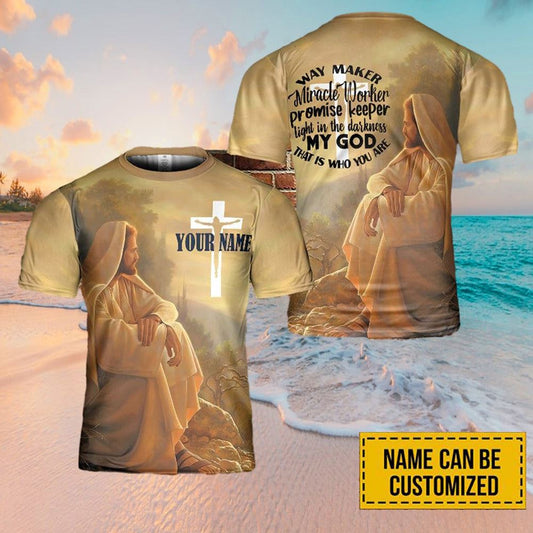 Personalized Name Way Maker Miracle Worker Jesus All Over Print 3D T Shirt For Men And Women, Christian T-Shirt, Faith Shirt