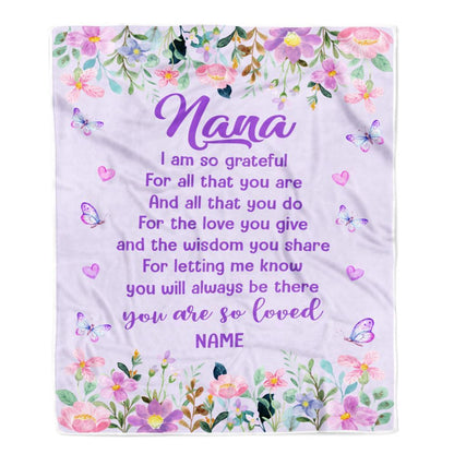 Personalized Nana Blanket From Granddaughter Grandson Floral Butterfly Love You Give, Mother's Day Blanket, Mothers Day Birthday Gifts For Mom