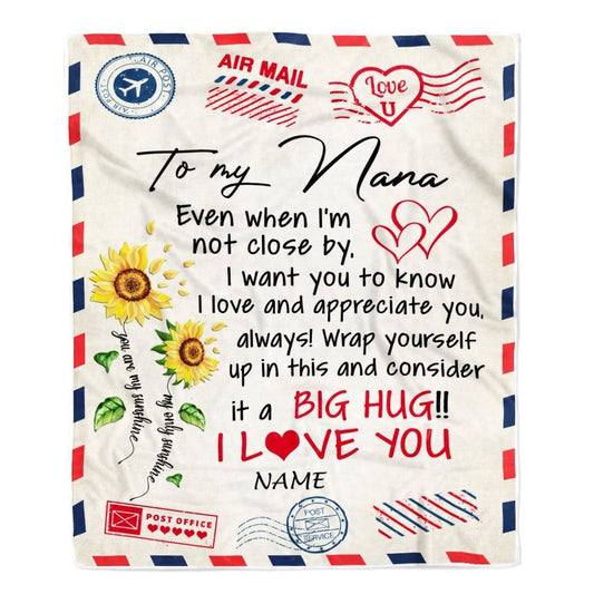 Personalized Nana Blanket From Grandkids Love Big Hug Air Mail Letter Sunflower, Mother's Day Blanket, Mothers Day Birthday Gifts For Mom