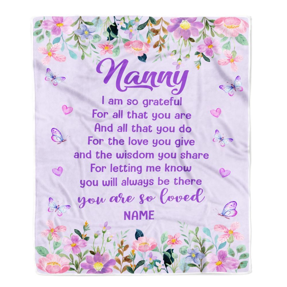 Personalized Nanny Blanket From Kids Floral Butterfly Love You Give, Mother's Day Blanket, Mothers Day Birthday Gifts For Mom