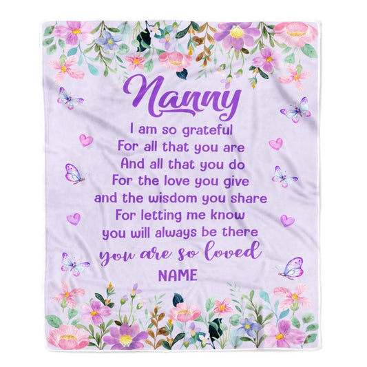 Personalized Nanny Blanket From Kids Floral Butterfly Love You Give, Mother's Day Blanket, Mothers Day Birthday Gifts For Mom