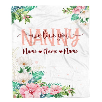 Personalized Nanny Blanket From Kids We Love You Floral, Mother's Day Blanket, Mothers Day Birthday Gifts For Mom