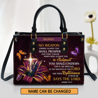 Personalized No Weapon Formed Against You Shall Prosper Leather Bag, Christian Pu Leather Bags For Women