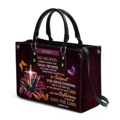 Personalized No Weapon Formed Against You Shall Prosper Leather Bag, Christian Pu Leather Bags For Women