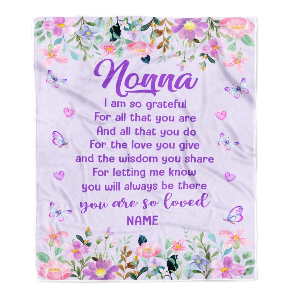 Personalized Nonna Blanket From Granddaughter Grandson Floral Butterfly Love You Give, Mother's Day Blanket, Mothers Day Birthday Gifts For Mom