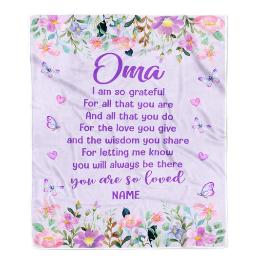 Personalized Oma Blanket From Granddaughter Grandson Floral Butterfly Love You Give, Mother's Day Blanket, Mothers Day Birthday Gifts For Mom